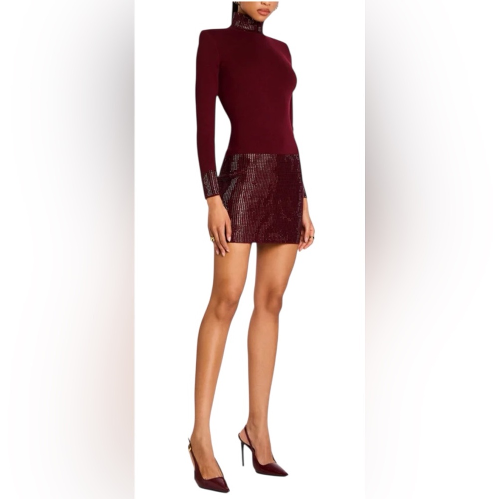 RetroFête Rue Burgundy Sequin Mini Dress XS | Designer Evening (As Is) - Picture 4 of 15